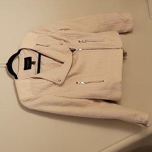 Banana Republic Cream, Faux-Leather Sleeves, Woven Blazer